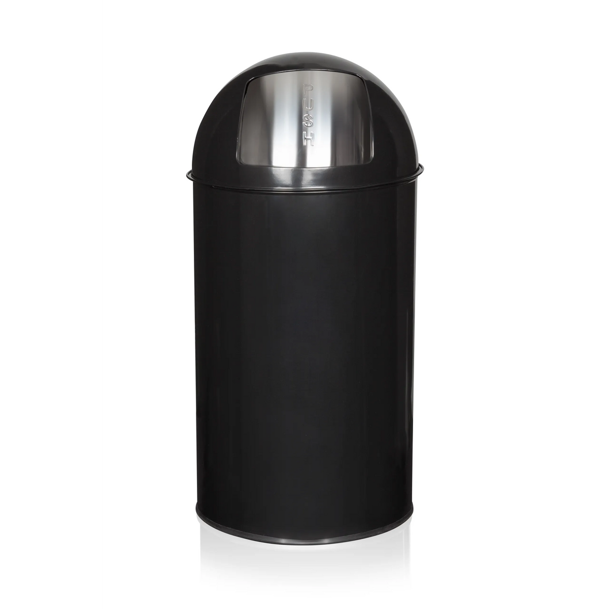 Poubelle PUSH 50L noire avec insert de couvercle argenté de hjh OFFICE – vue à 360° (vue de face 0°)