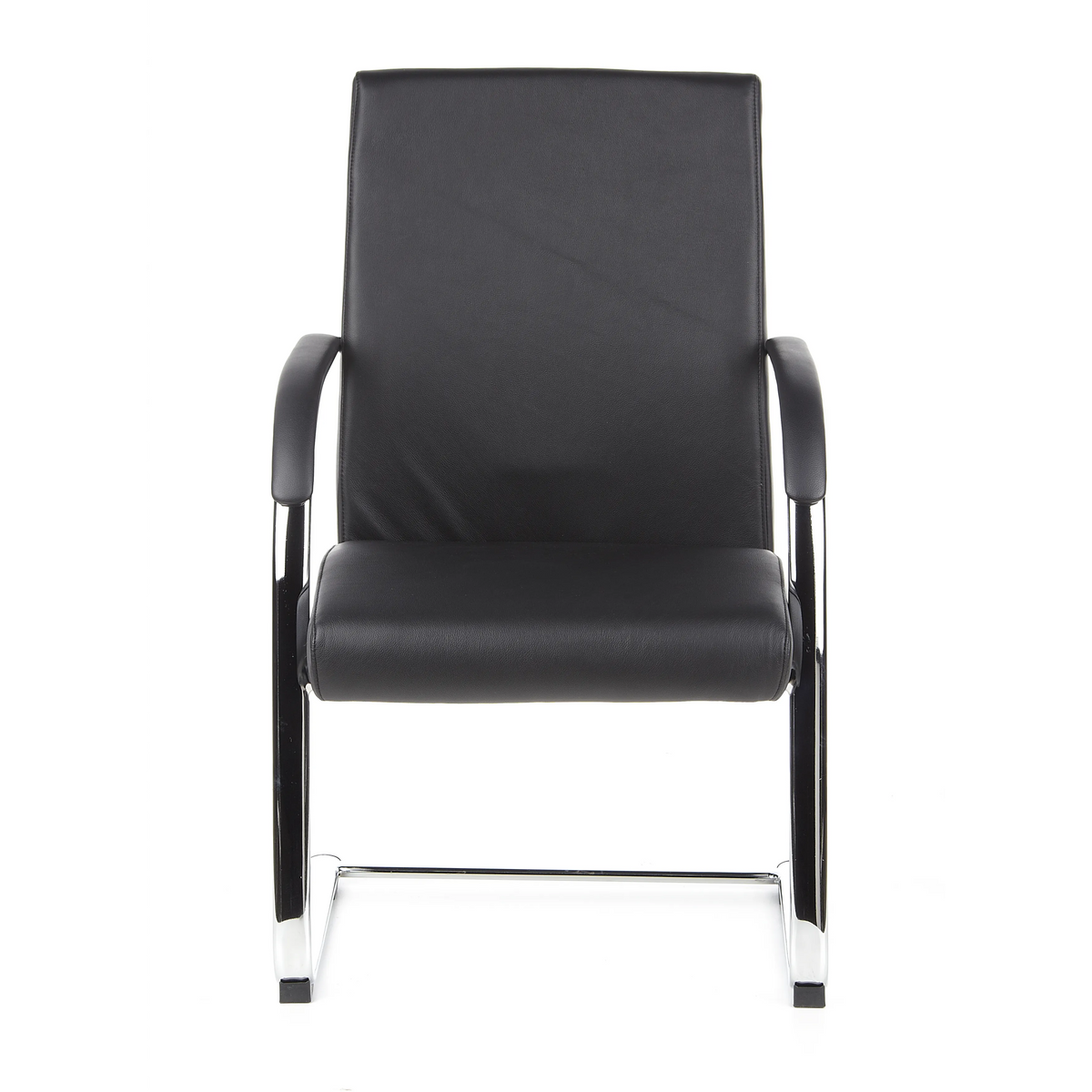 Chaises cantilever BAROLO V noires avec accoudoirs et piètement luge chromé de hjh OFFICE – vue à 360° (vue de face 0°)
