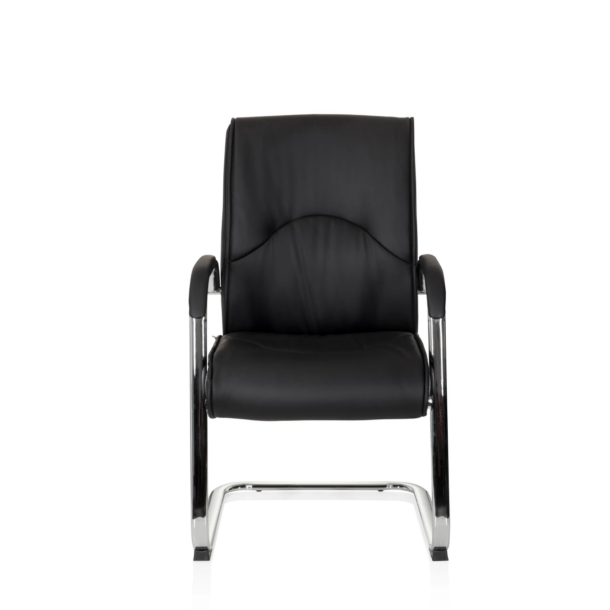 Chaises cantilever SOVRANO V noire avec accoudoirs et piètement luge chromé de hjh OFFICE – vue à 360° (vue de face 0°)
