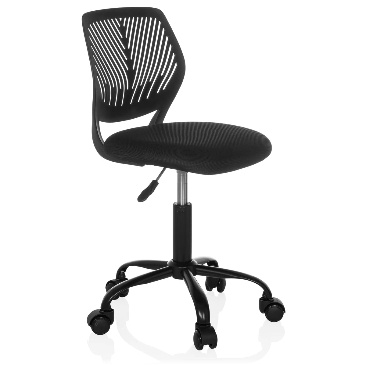 Chaise pivotante pour des enfants KID QB noire avec dossier en maille et base à cinq roulettes de hjh OFFICE – vue à 360° (vue de trois quarts avant 45°)