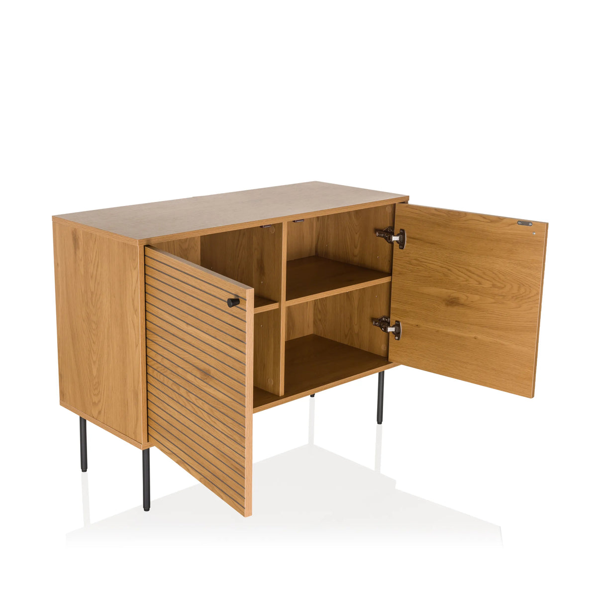 Buffet ouvert LINNO S aspect chêne avec deux compartiments et pieds noirs de hjh LIVING