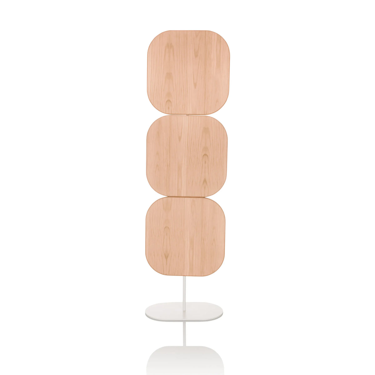 Cloison de séparation beige FLEXMIUT W avec trois éléments carrés et pied blanc de hjh OFFICE – vue à 360° (vue de face 0°)