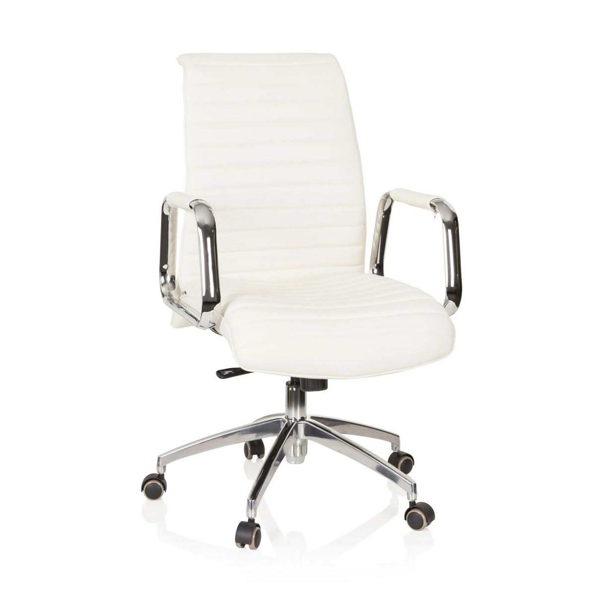 Siège de direction de qualité professionnelle ASPERA 10 blanc crème avec accoudoirs et base à cinq roulettes de hjh OFFICE – vue à 360° (vue de face 20°)
