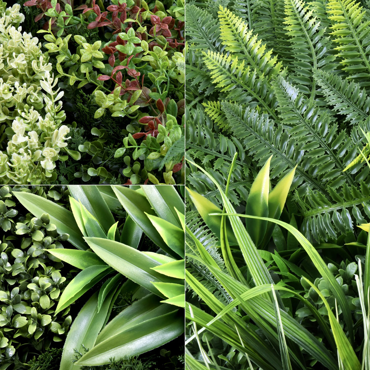 Différentes structures de feuilles du Tapis végétal vert LEAFLUXE 3D de hjh LIVING