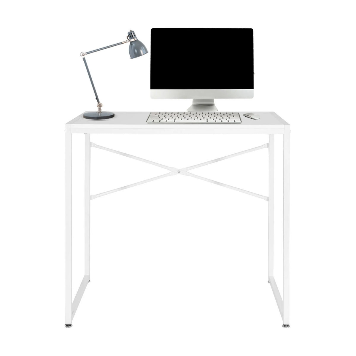 Bureau blanc EASY UP H I avec renfort en X et accessoires de hjh OFFICE