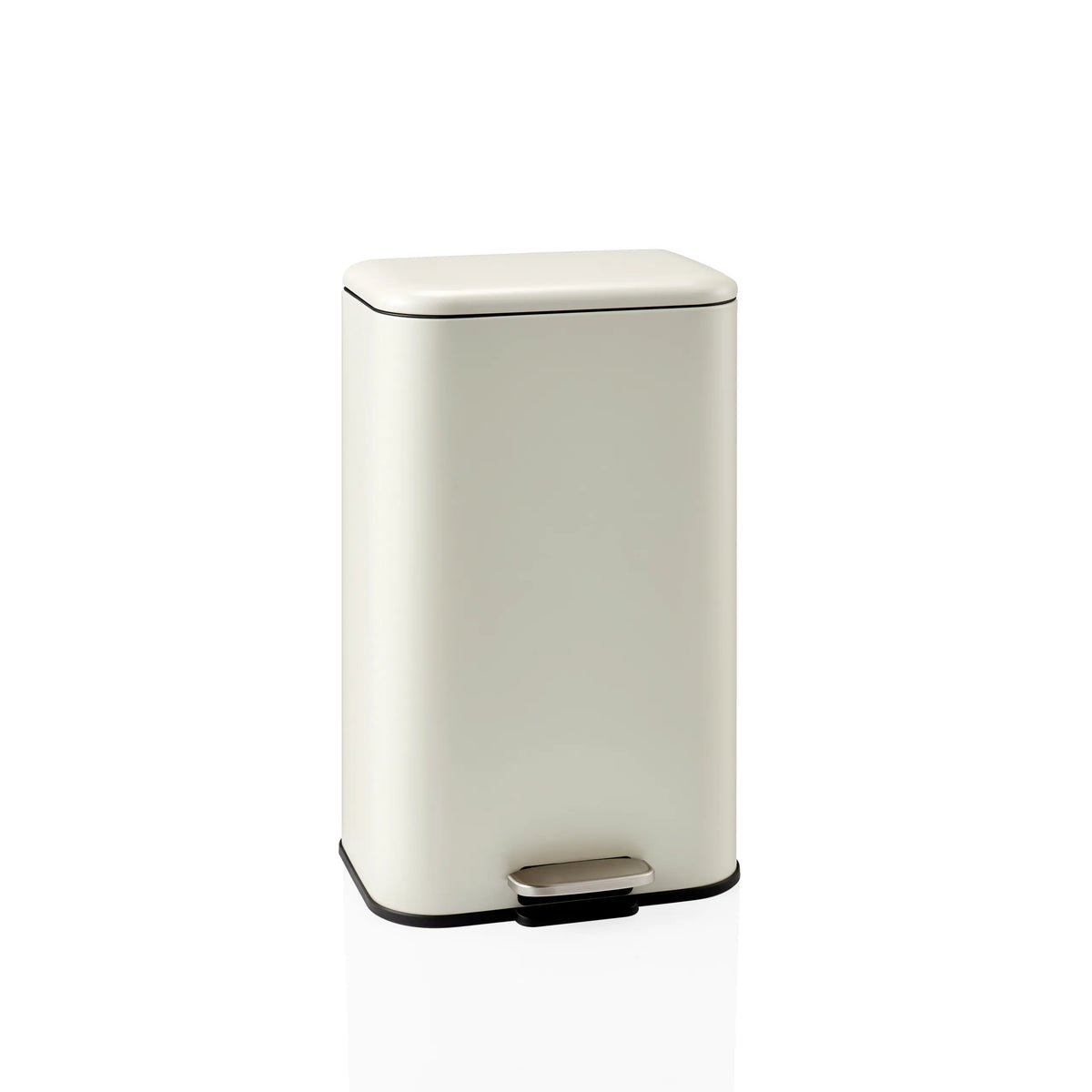 Poubelle Clean 1 beige avec ouverture à pédale et couvercle plat de hjh OFFICE – vue à 360° (vue de face 15°)