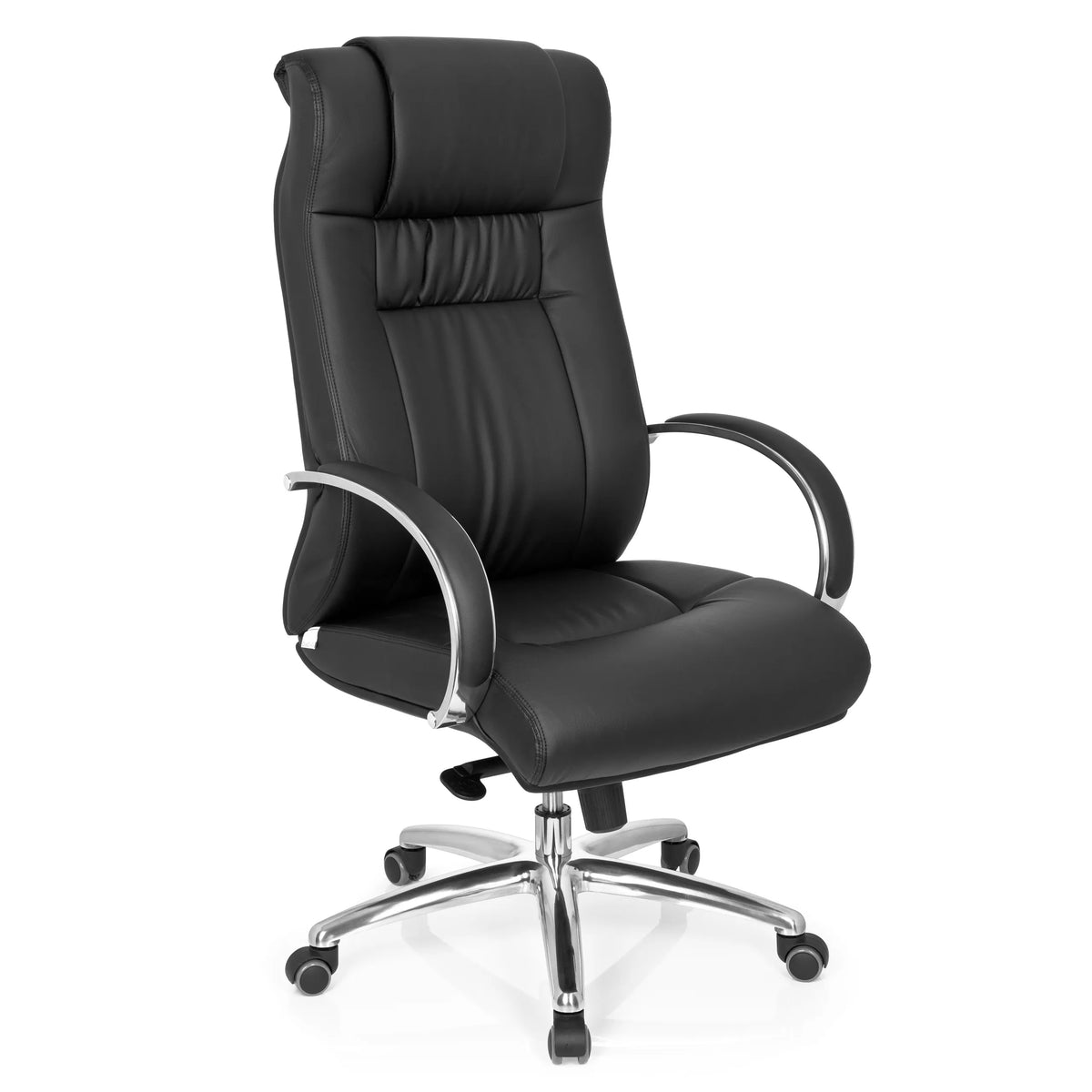 Siège pivotant XXL G 600 noir avec accoudoirs et base à cinq roulettes de hjh OFFICE – vue à 360° (vue de trois quarts avant 40°)