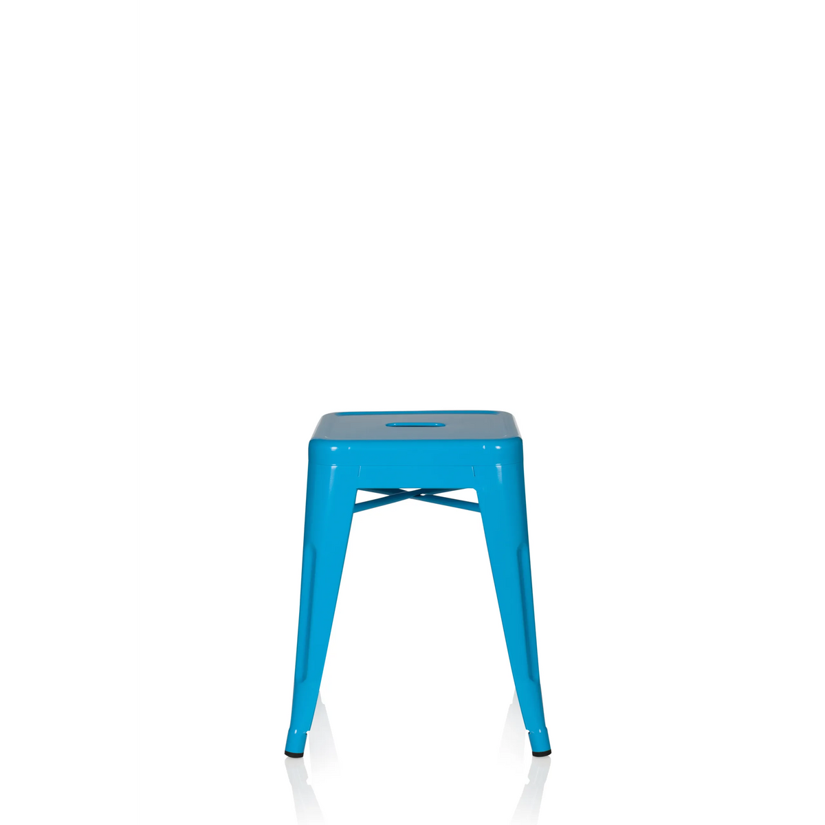 Tabouret de bistrot VANTAGGIO bleu clair avec assise carrée et traverses de hjh OFFICE – vue à 360° (vue de face 0°)