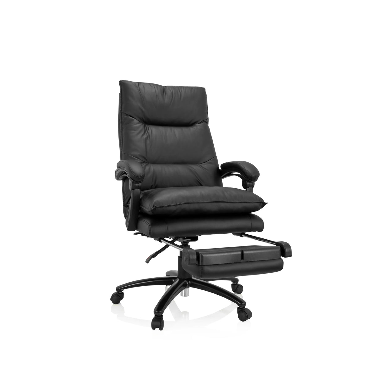 Siège de direction pour bureau à domicile RELAX CL 200 noir en similicuir avec pied en étoile et cinq roulettes de MyBuero – vue à 360° (vue de face 20°)
