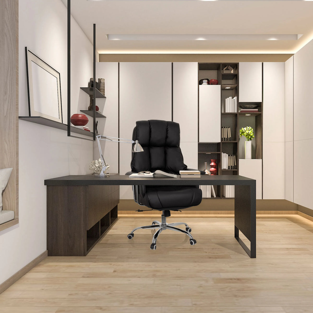 Siège de direction de qualité professionnelle COMMANDER noir avec rembourrage matelassé et piètement à roulettes de hjh OFFICE