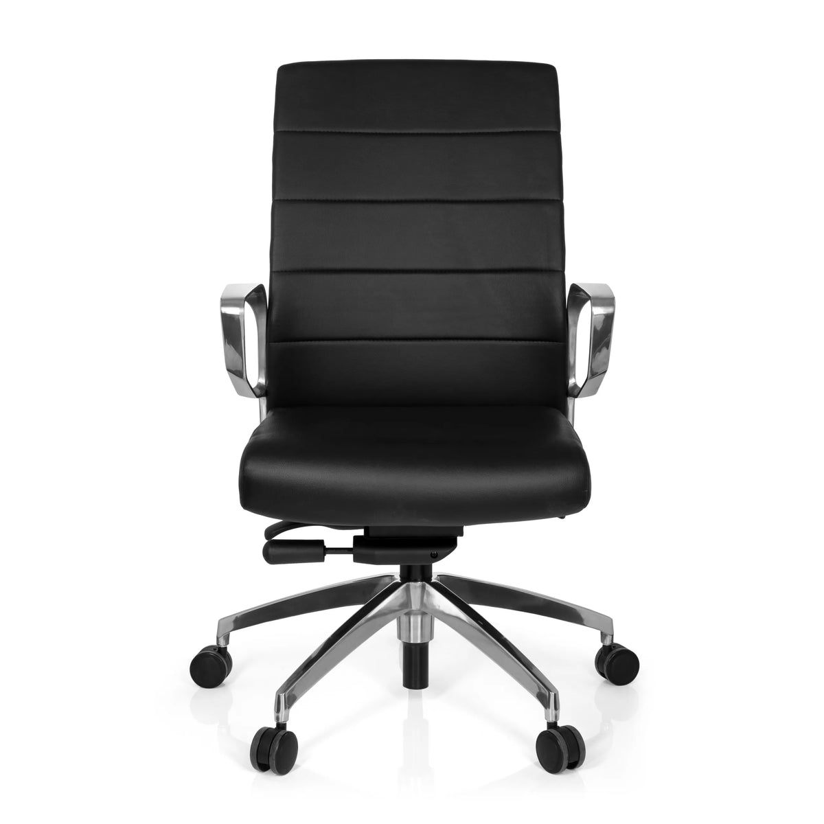 Siège de bureau de qualité professionnelle PROVIDER noir avec rembourrage capitonné et base à cinq roulettes de hjh OFFICE – vue à 360° (vue de face 0°)