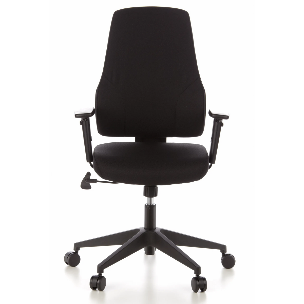 Siège de bureau de qualité professionnelle PRO-TEC 100 noir avec accoudoirs et base à cinq roulettes de hjh OFFICE – vue à 360° (vue de face 0°)