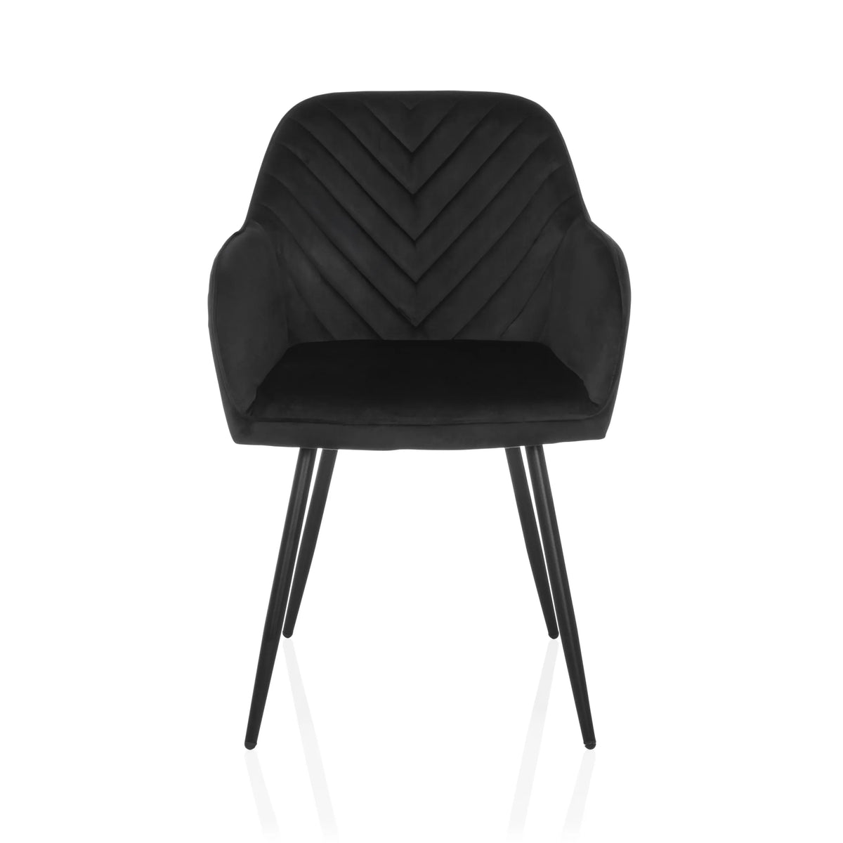 Chaise de salle à manger CHARVELLE noire avec dossier matelassé et quatre pieds de hjh LIVING – vue à 360° (vue de face 0°)