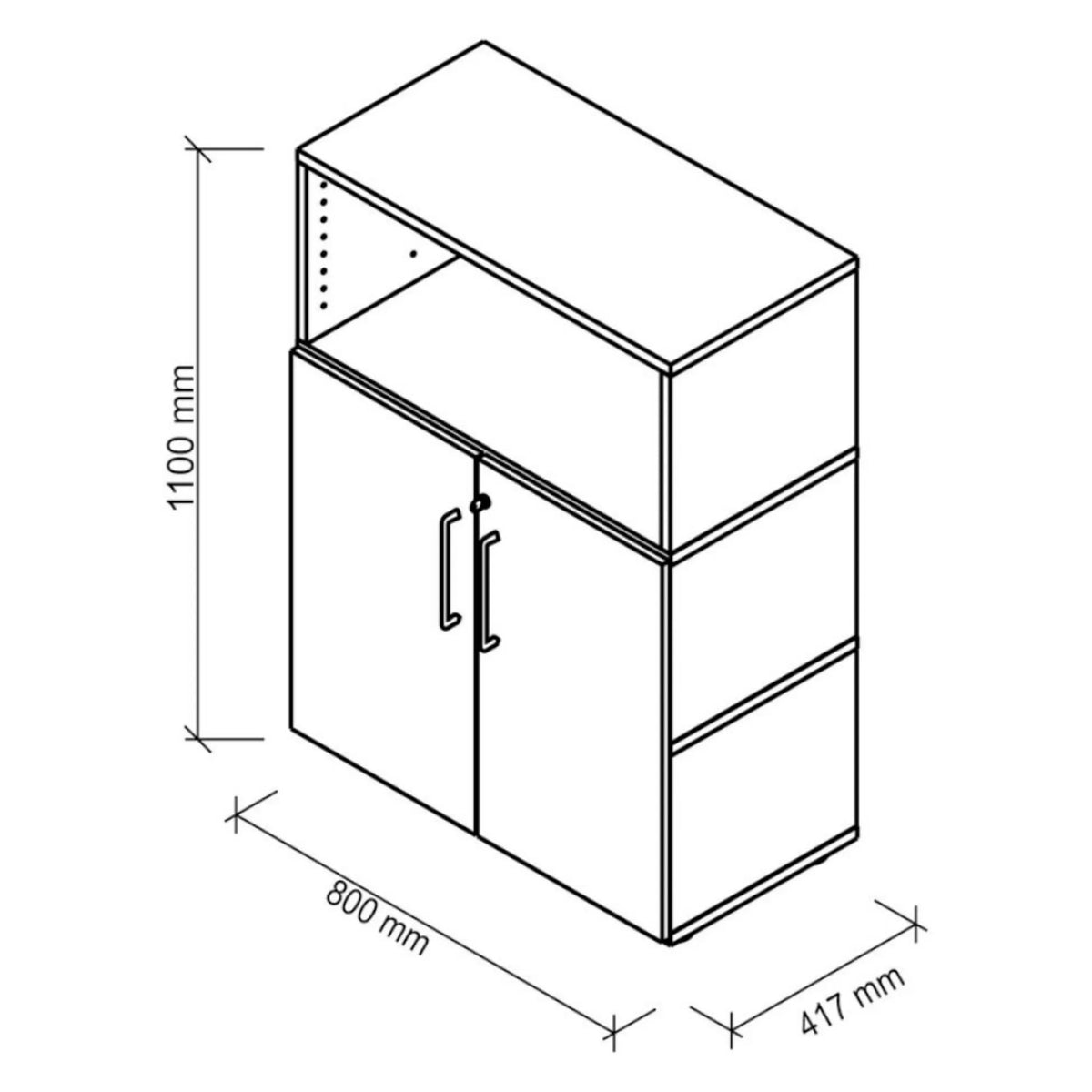 Dessin technique de l'armoire FlexWall de 1100 × 800 mm de hjh OFFICE PRO