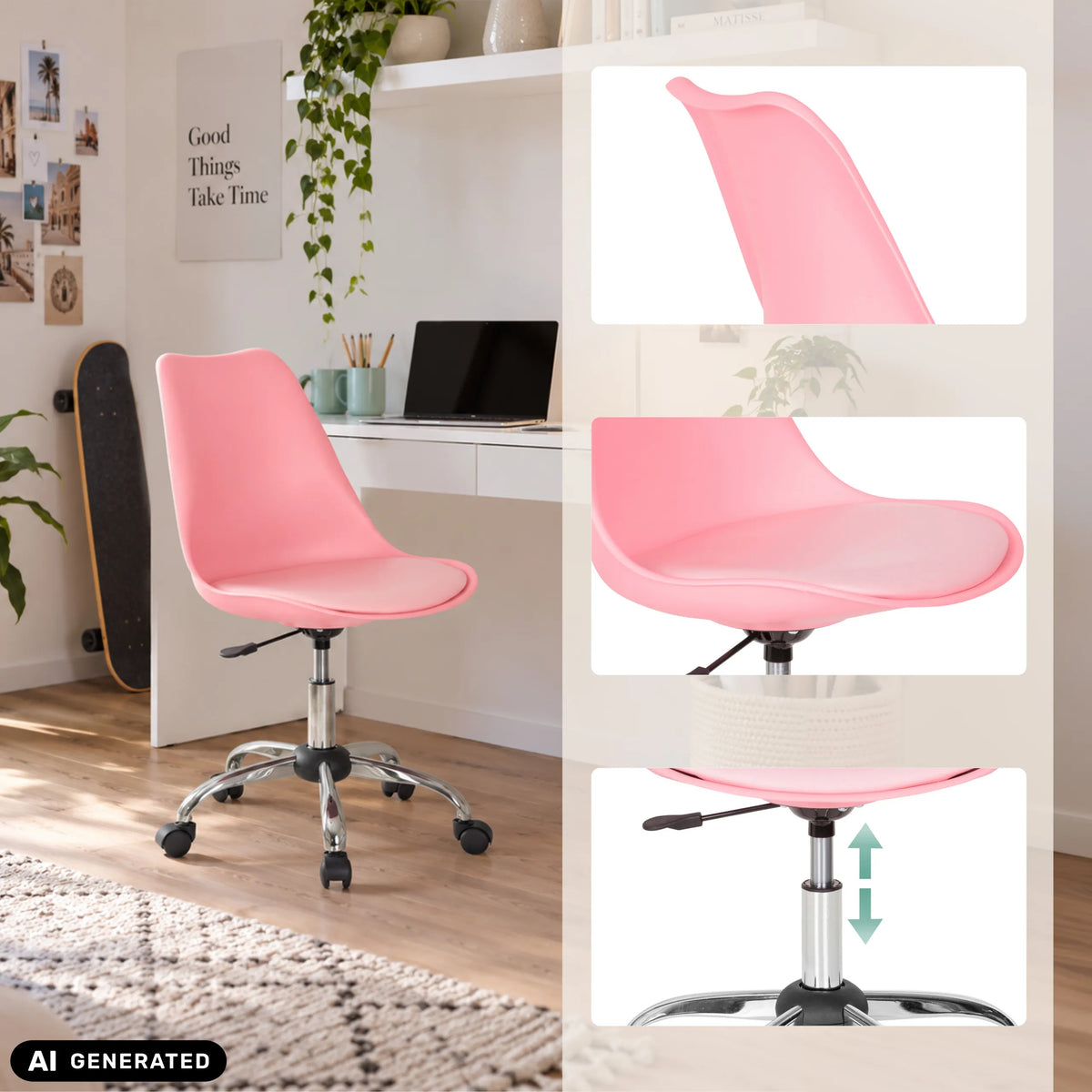 Siège de bureau à domicile FANCY PRO rose avec pied en étoile chromé et roulettes de hjh OFFICE
