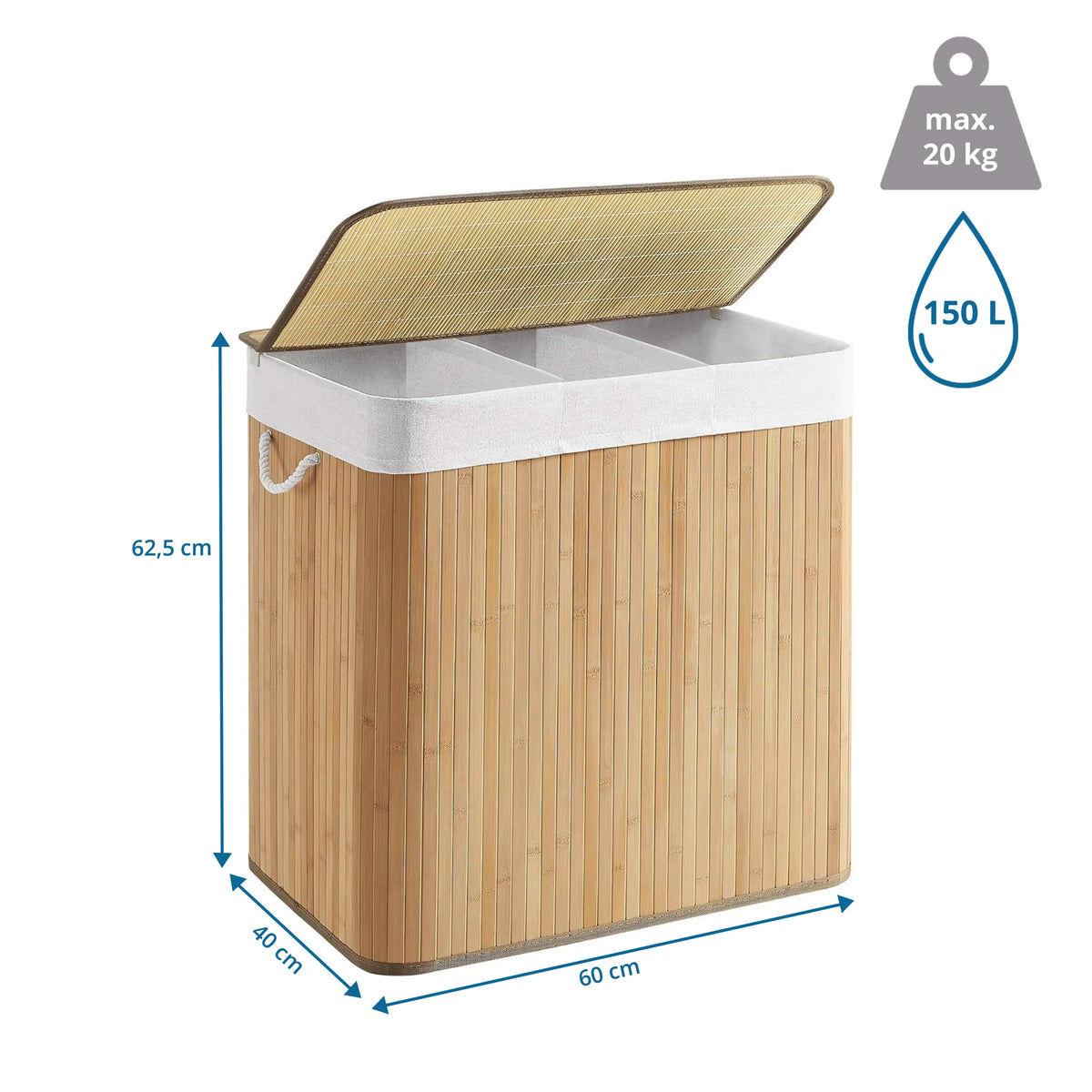 Dessin coté du Panier à linge FALSTER XXL B avec 60 × 40 cm et 150 L de volume de hjh LIVING