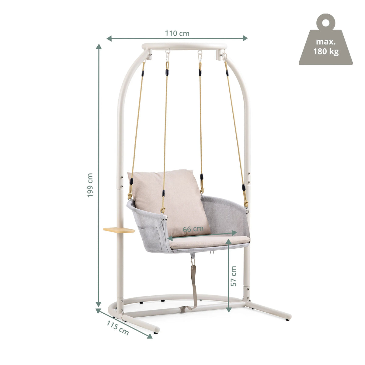 Dessin coté du Fauteuil suspendu Skylo avec 199 cm de hauteur et 110 cm de largeur de hjh LIVING