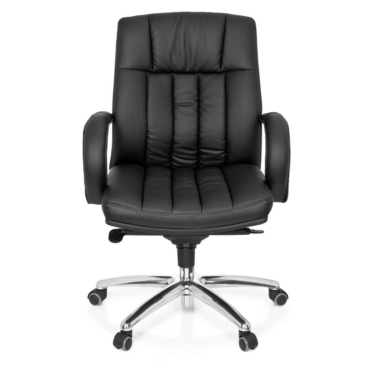 Siège pivotant XXL G 100 noir avec rembourrage capitonné et piètement à cinq roulettes de hjh OFFICE – vue à 360° (vue de face 0°)
