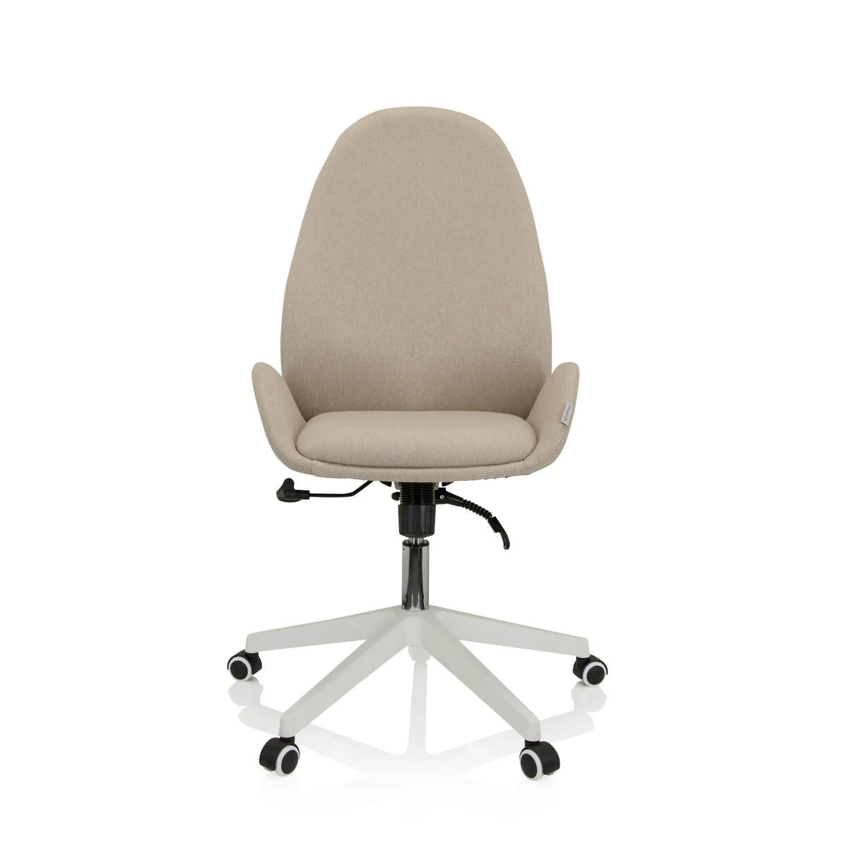 Siège de bureau à domicile AVEA I beige avec accoudoirs et base blanche à cinq roulettes de hjh OFFICE – vue à 360° (vue de face 0°)