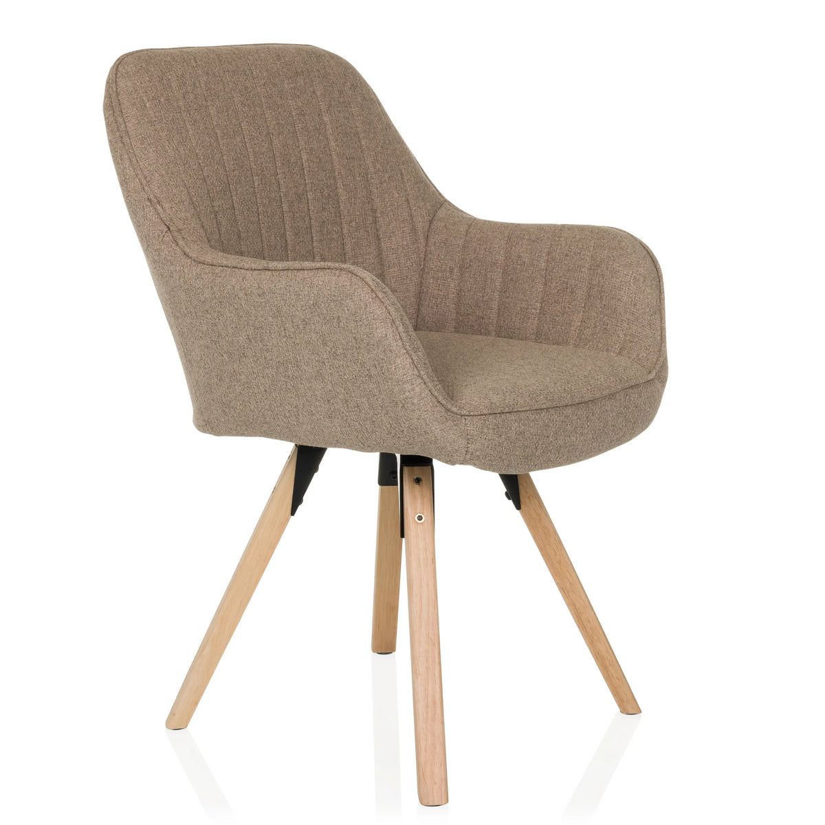 Chaise rembourrée beige SCANDI SOFT avec revêtement en tissu structuré et quatre pieds en bois de hjh LIVING – vue à 360° (vue de trois quarts avant 45°)