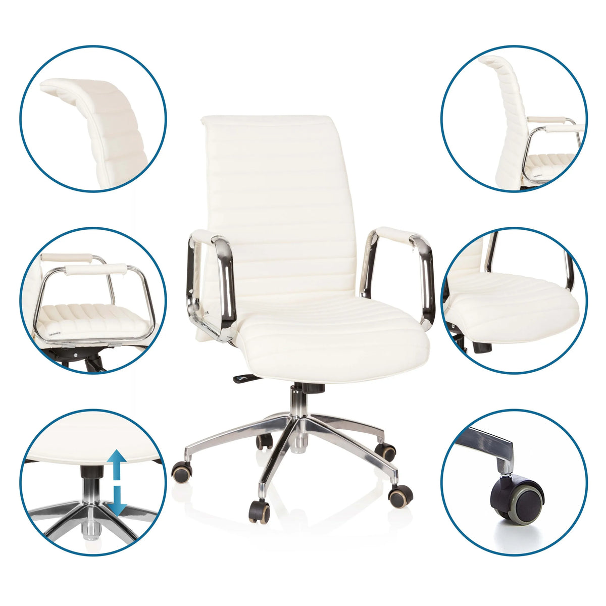 Siège de direction de qualité professionnelle ASPERA 10 en blanc crème avec détails du rembourrage, accoudoirs, vérin et roulettes de hjh OFFICE