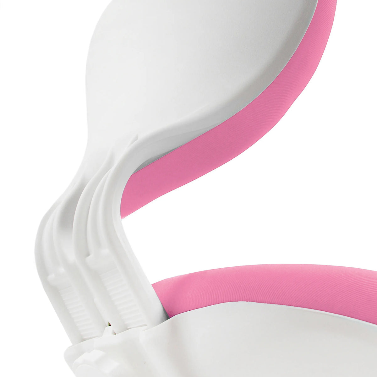 Vue latérale détaillée de la coque en plastique blanc et du rembourrage rose de la chaise pivotante pour des enfants KID VIVO de hjh OFFICE