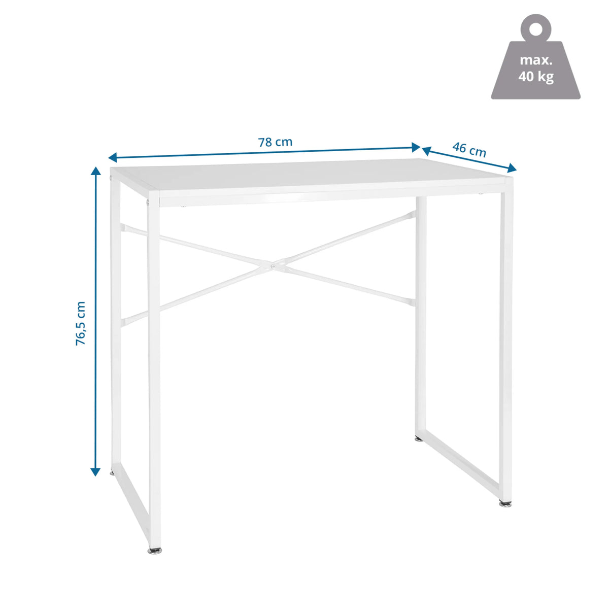 Dessin dimensionnel du Bureau EASY UP H I de 78 × 46 cm et une charge maximale de 40 kg de hjh OFFICE