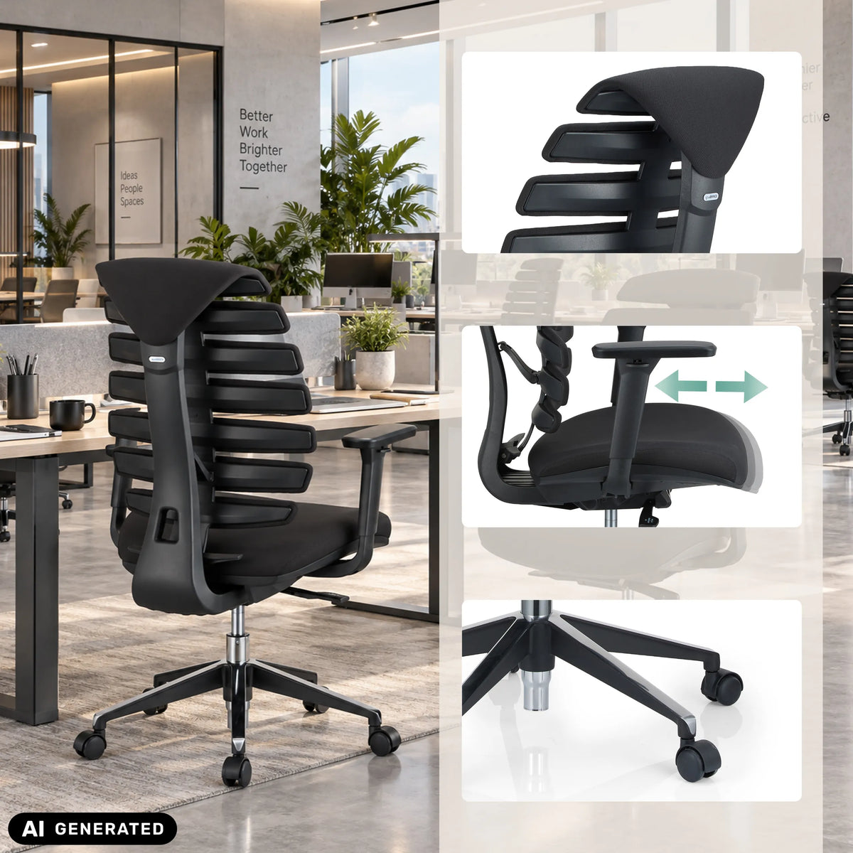 Siège de bureau de qualité professionnelle ERGO LINE II noir avec accoudoirs réglables et roulettes de hjh OFFICE