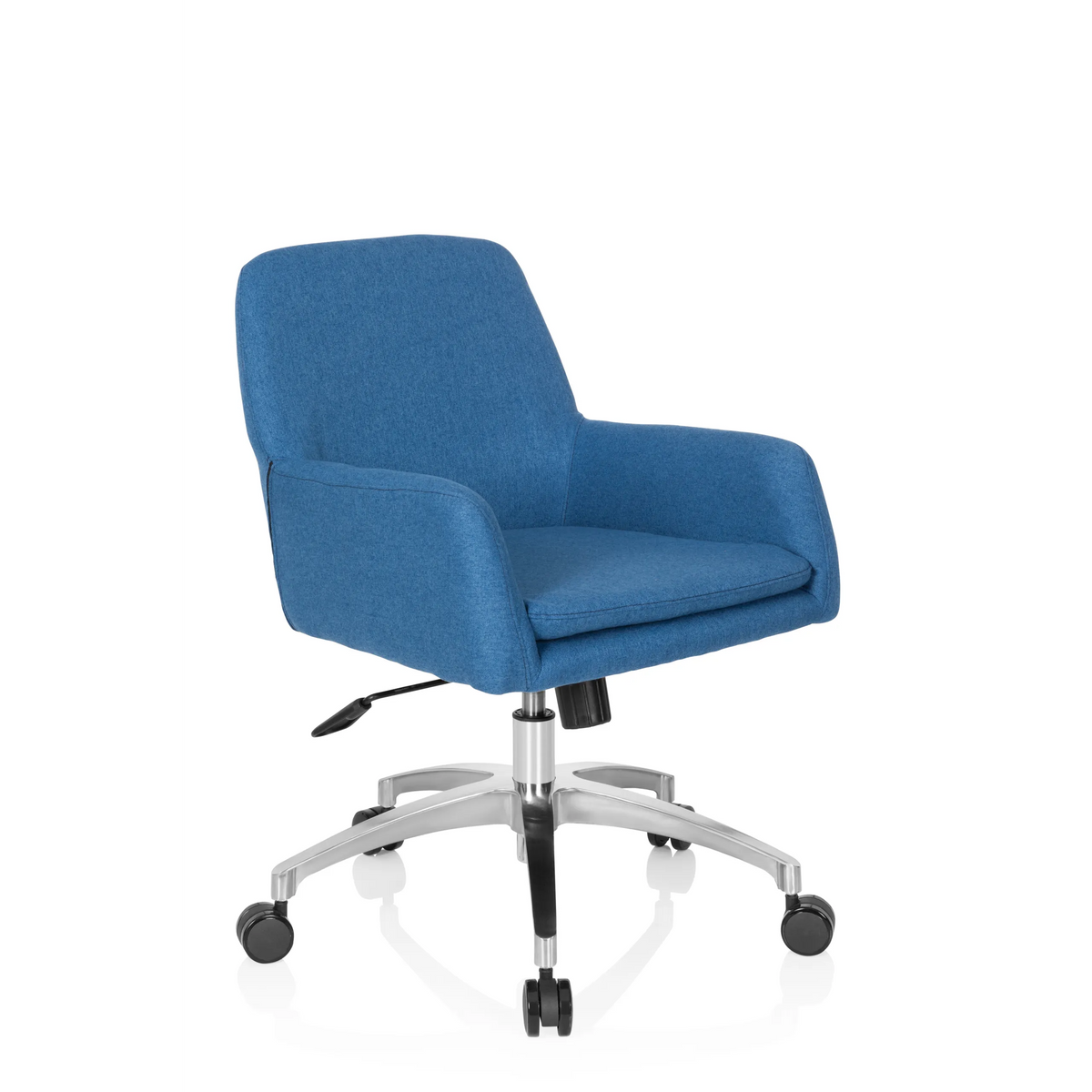 Siège de bureau à domicile SHAKE 400 bleu avec accoudoirs et base à cinq roulettes de hjh OFFICE – vue à 360° (vue de trois quarts avant 40°)