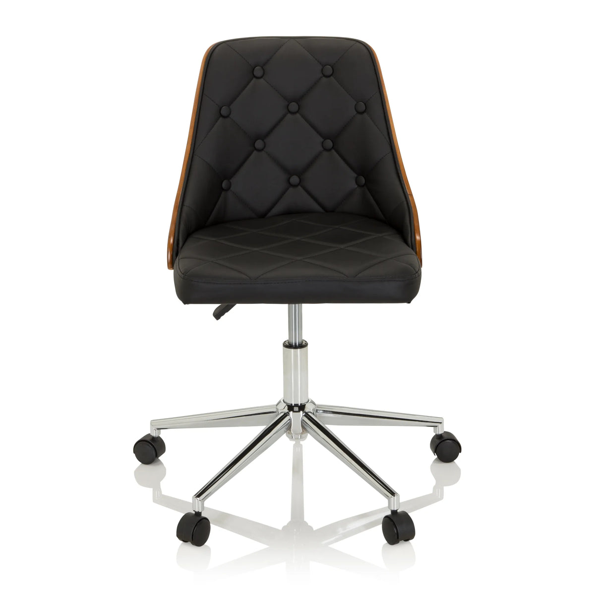 Siège de bureau à domicile CENCA noir avec rembourrage capitonné et base à cinq roulettes de hjh OFFICE – vue à 360° (vue de face 0°)