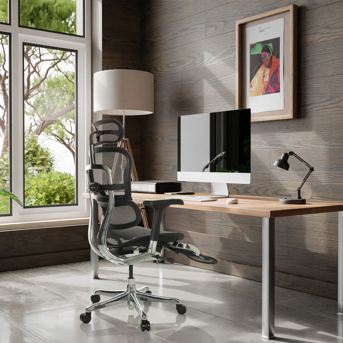 Luxus-Chefsessel ERGOHUMAN PLUS LEGPRO GEN2 mit schwarzem Netzgewebe und verchromtem Fußkreuz von hjh OFFICE