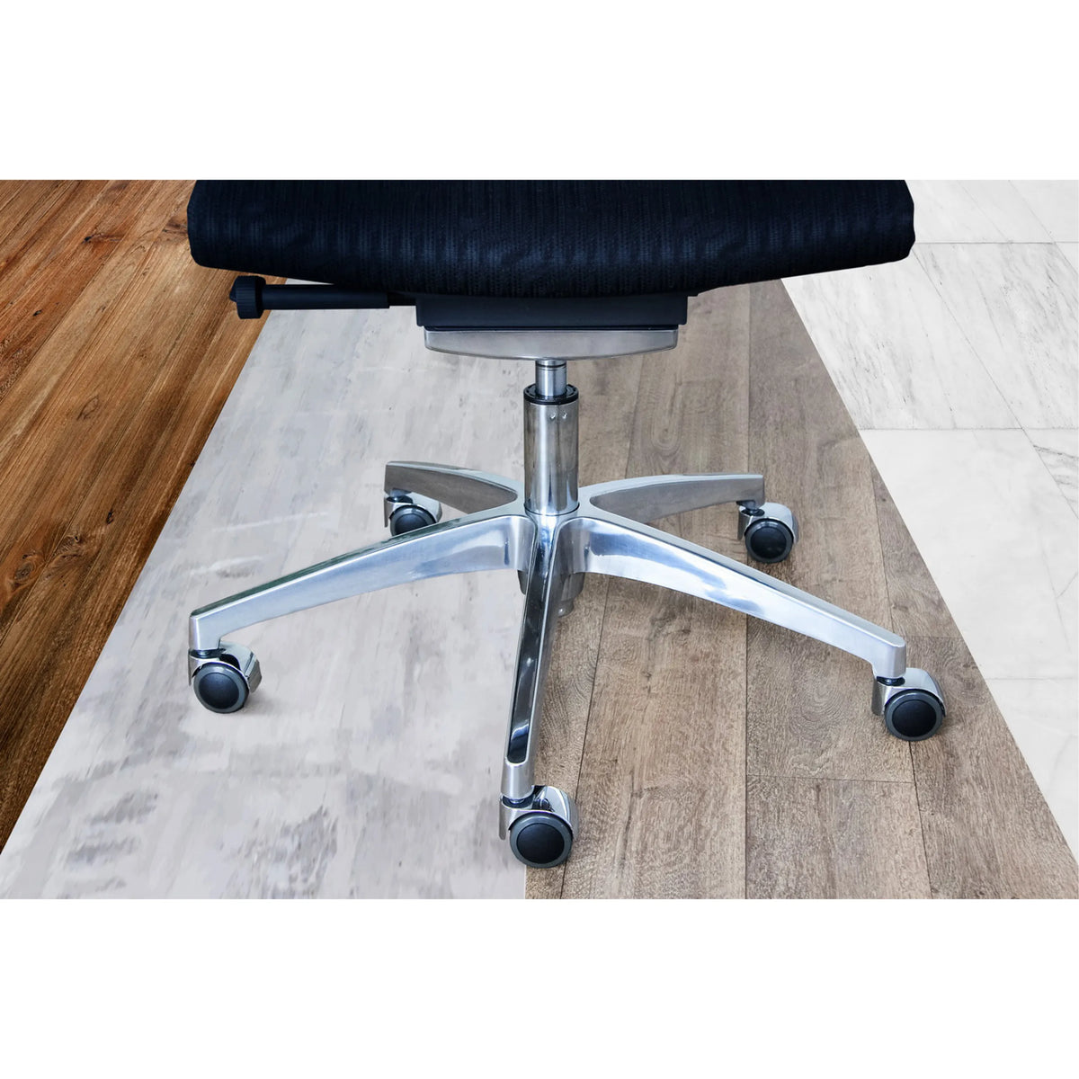 Piètement à cinq branches avec roulettes noires 5x ROLO LUX 10mm/50mm en argent pour sols durs de hjh OFFICE