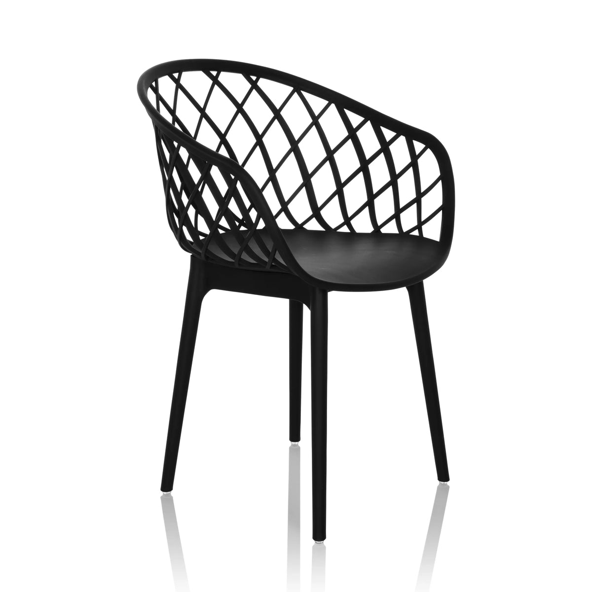 Chaise à coque BEGIO B noire avec dossier en grille et quatre pieds de hjh OFFICE – vue à 360° (vue de trois quarts avant 45°)