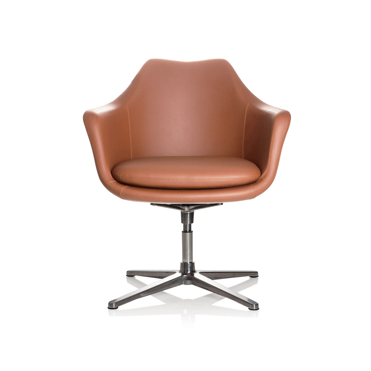 Fauteuil de salon ARTEMIA marron avec coque incurvée et piétement quatre étoiles de hjh OFFICE – vue à 360° (vue de face 0°)