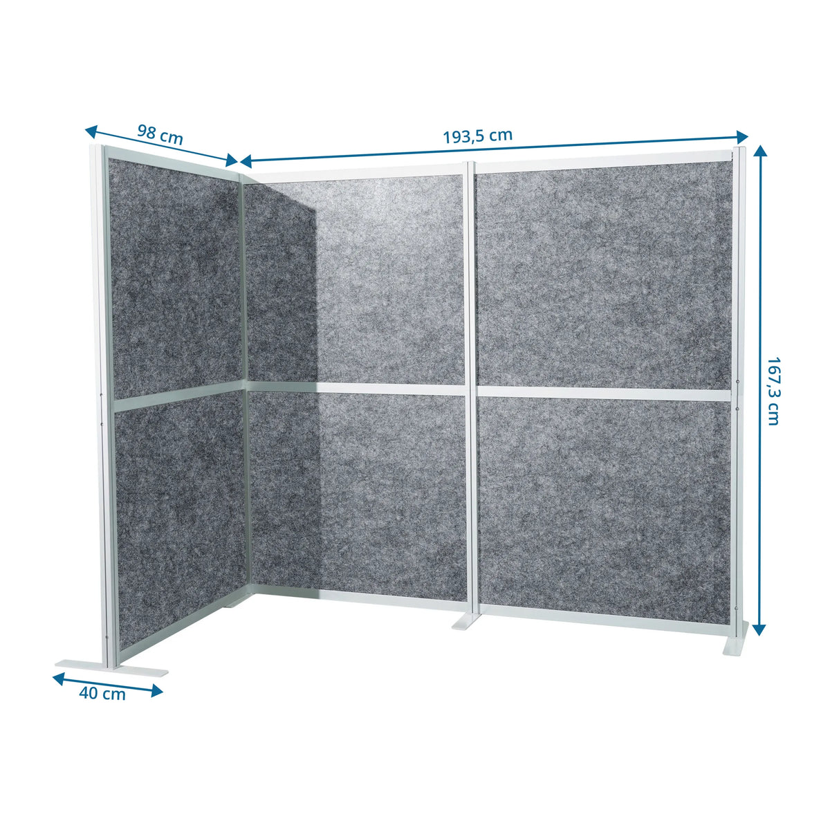 Dessin coté de la Cloison de séparation Flexmiut Modul L de 193,5 × 167,3 cm en gris de hjh OFFICE