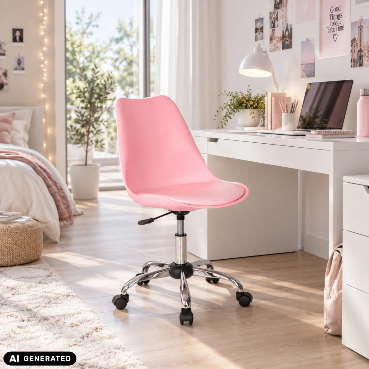 Siège de bureau à domicile rose FANCY PRO avec un pied en étoile en métal brillant de hjh OFFICE