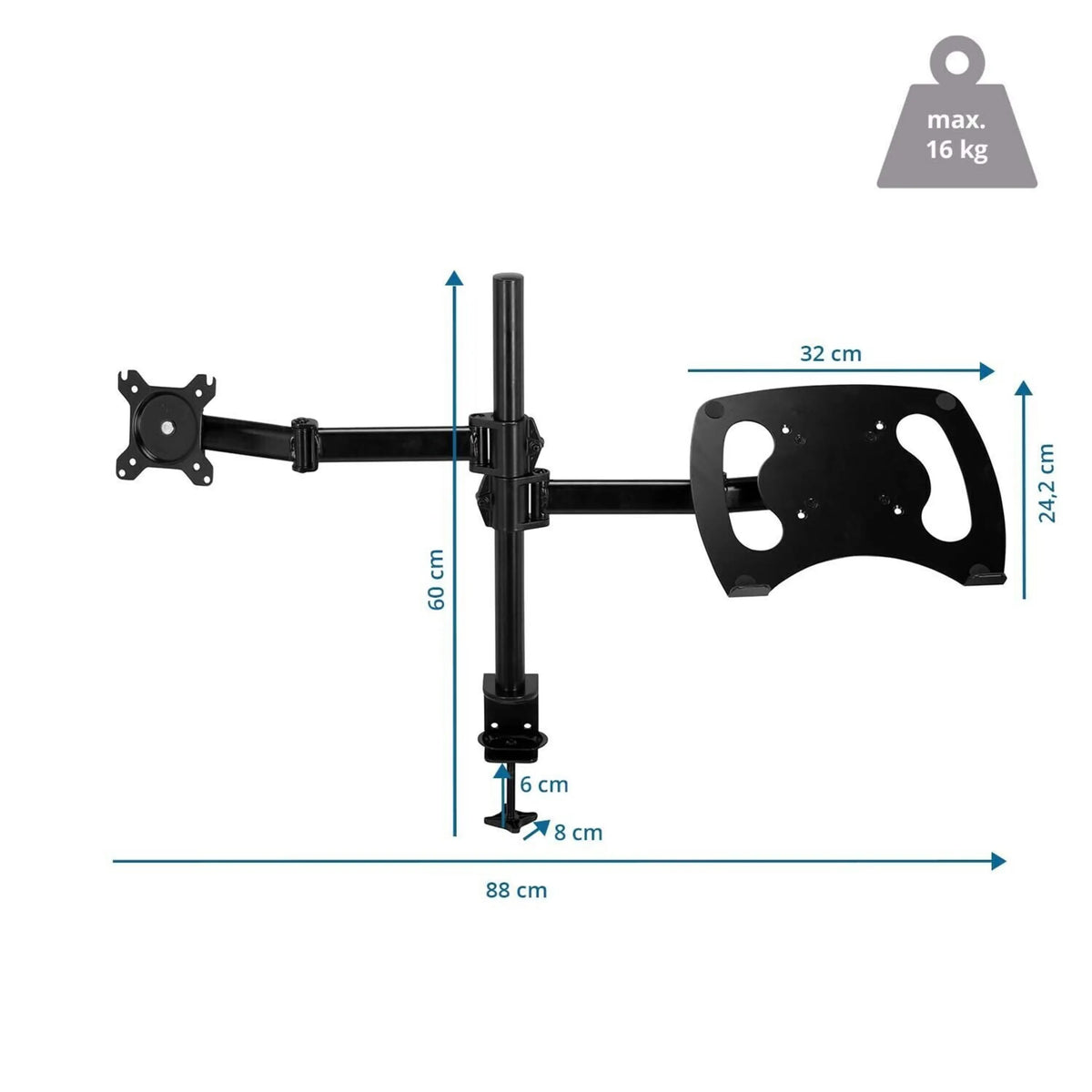 Dessin technique de la Fixation pour écran VM-MH2 d'une largeur totale de 88 cm de hjh OFFICE