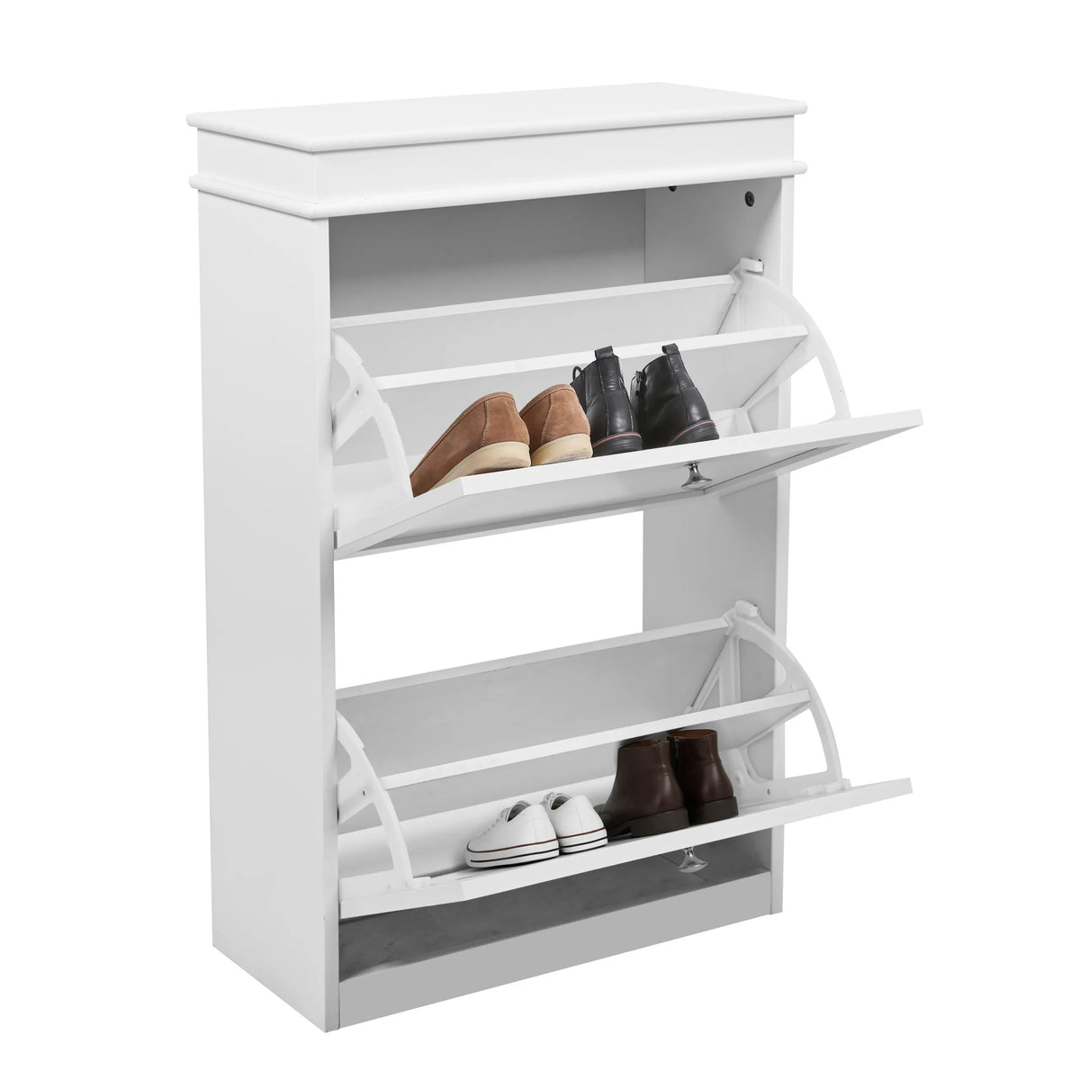 Armoire à chaussures blanche Estha 20 avec deux compartiments rabattables de hjh LIVING
