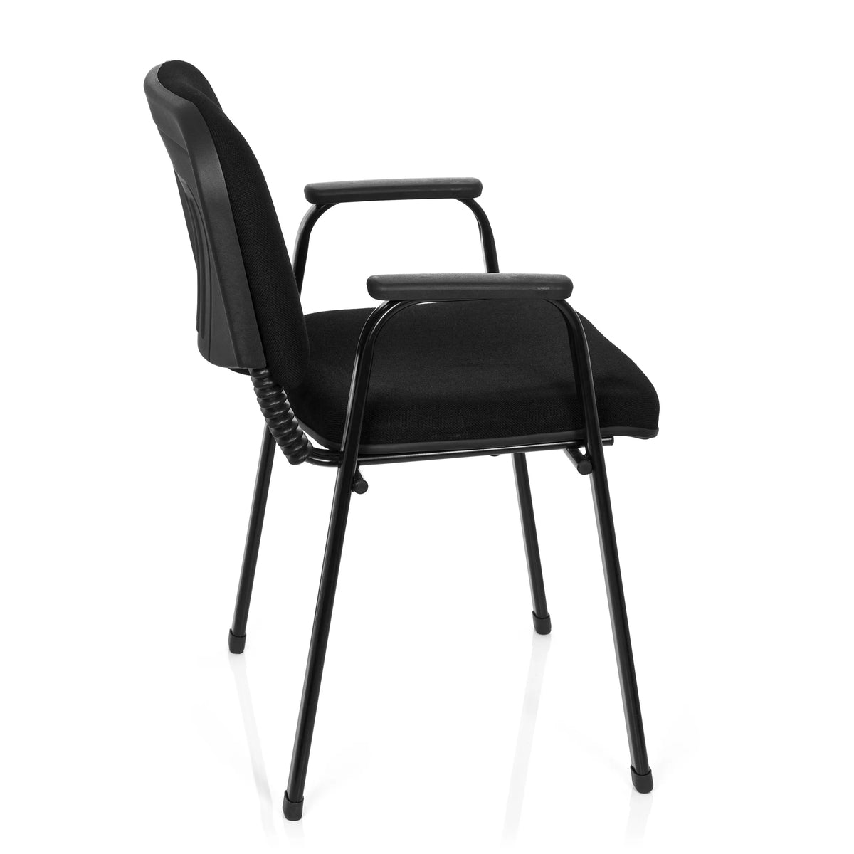 Chaise à quatre pieds XT 650 noire avec accoudoirs et assise rembourrée de hjh OFFICE – vue à 360° (vue de profil 100°)