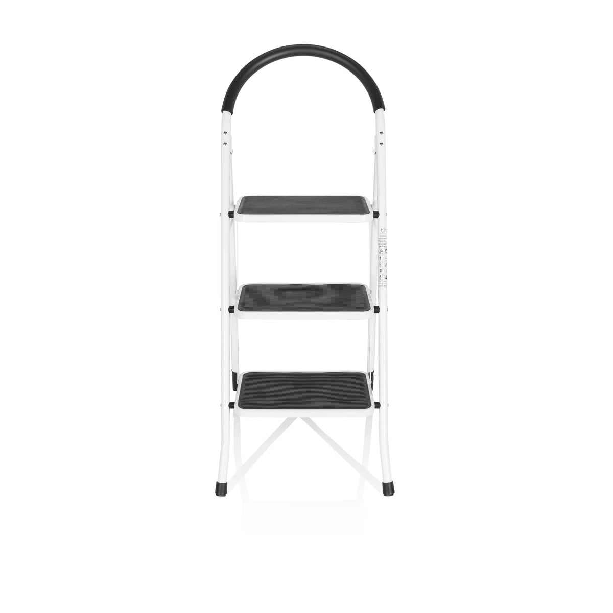 Échelle pliante blanche SOLID W2 avec trois marches et une poignée de sécurité de hjh OFFICE – vue à 360° (vue de face 0°)