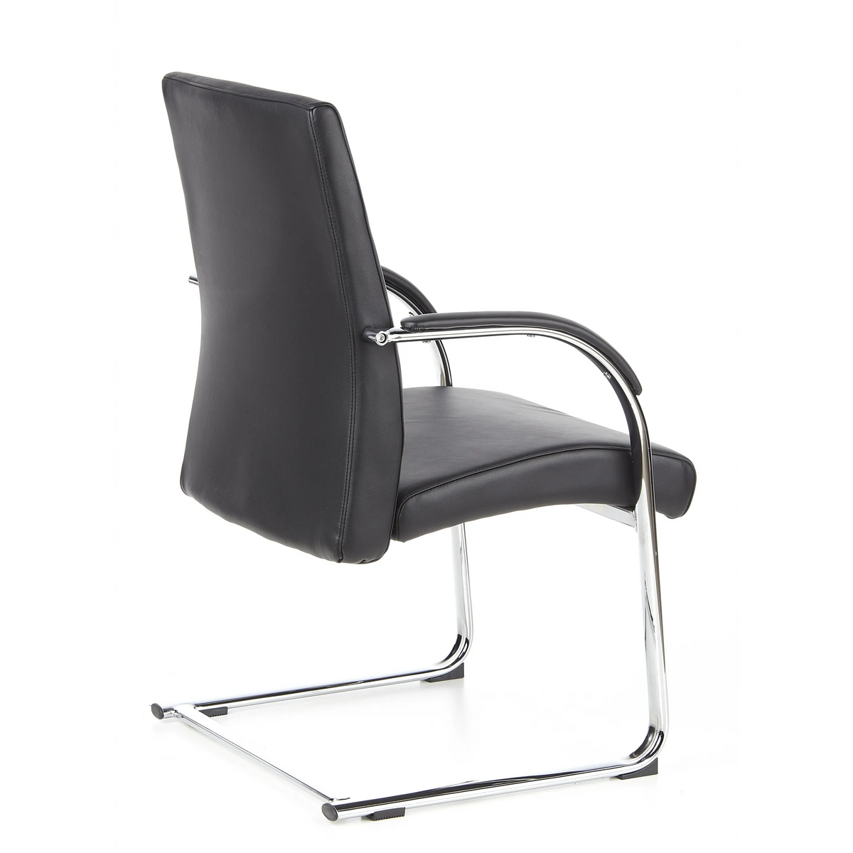 Chaises cantilever BAROLO V noires avec accoudoirs et piètement luge chromé de hjh OFFICE – vue à 360° (vue de trois quarts arrière 120°)