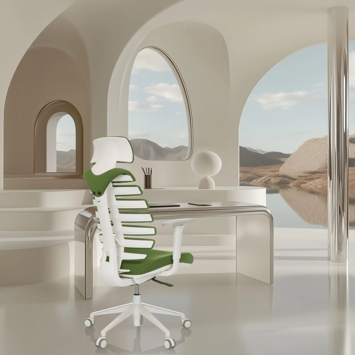 Siège de bureau de qualité professionnelle ERGO LINE W couleur Mystic Forest avec structure blanche de hjh OFFICE