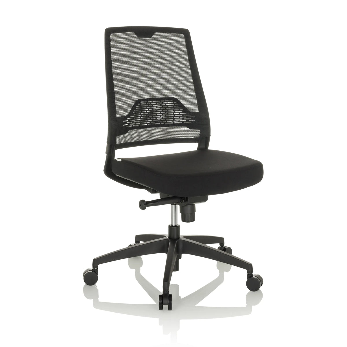 Siège de bureau de qualité professionnelle PORTO ECO I noir avec dossier en maille et base à cinq roulettes de hjh OFFICE – vue à 360° (vue de trois quarts avant 30°)
