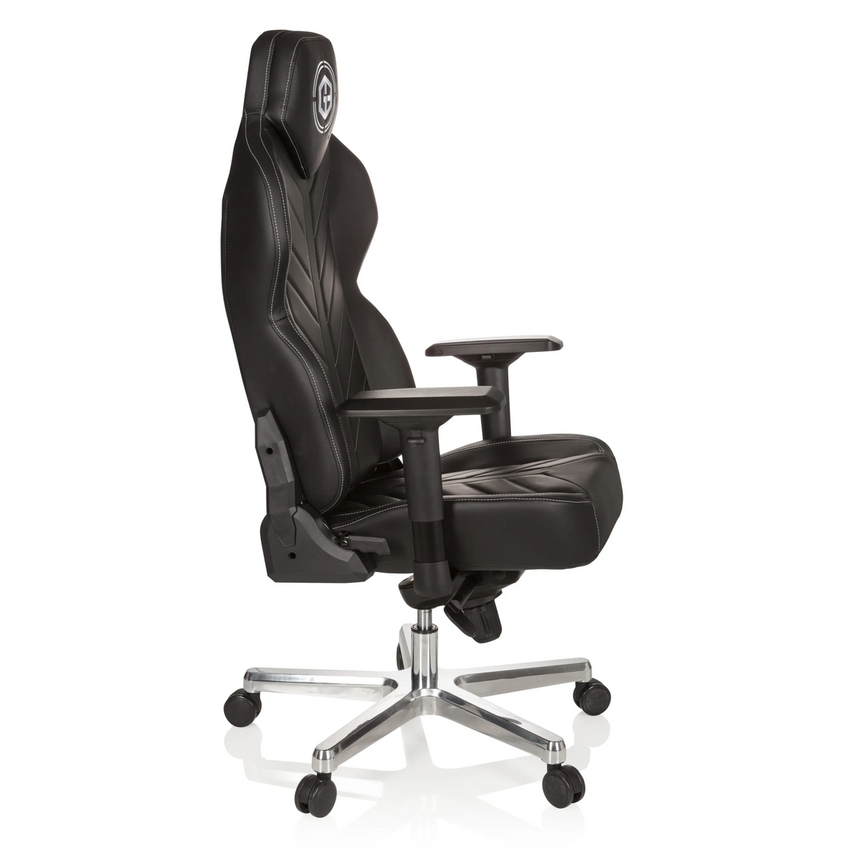 Fauteuil Gamer GAMEBREAKER COLOSSUS noir avec accoudoirs et piètement brillant à cinq roulettes de hjh OFFICE – vue à 360° (vue de profil 80°)