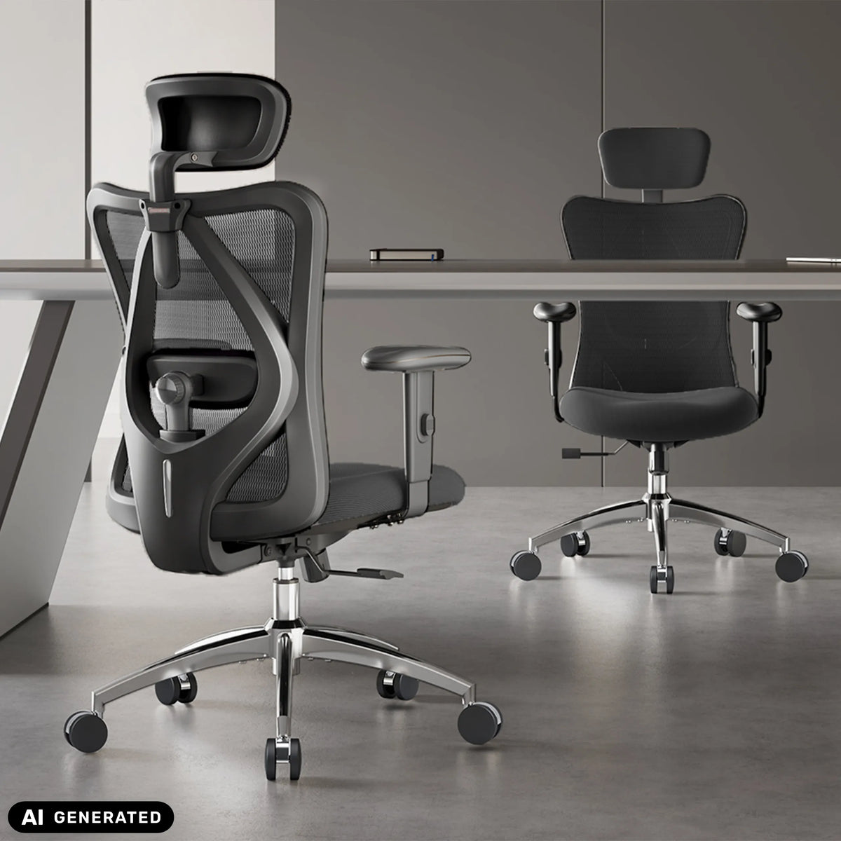 Vue arrière d'un siège de bureau de qualité professionnelle M18-M148 en noir avec dossier en maille et appuie-tête de Sihoo (image générée par IA)