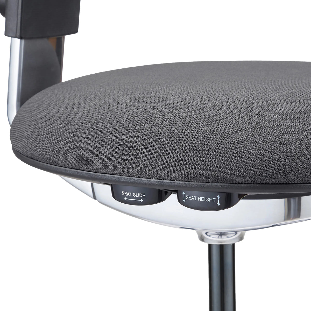 Réglage de la hauteur et de la profondeur d'assise sous l'assise gris foncé de la chaise de travail TOP WORK 40 de hjh OFFICE