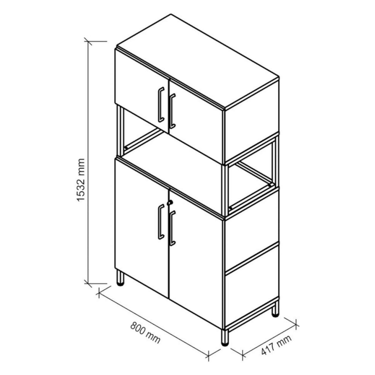 Dessin technique de l'armoire FlexWall de 1532 × 800 mm de hjh OFFICE PRO