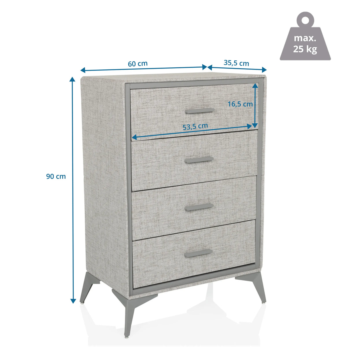 Dessin coté de la Commode SKUFFY de 90 × 60 cm de hjh LIVING