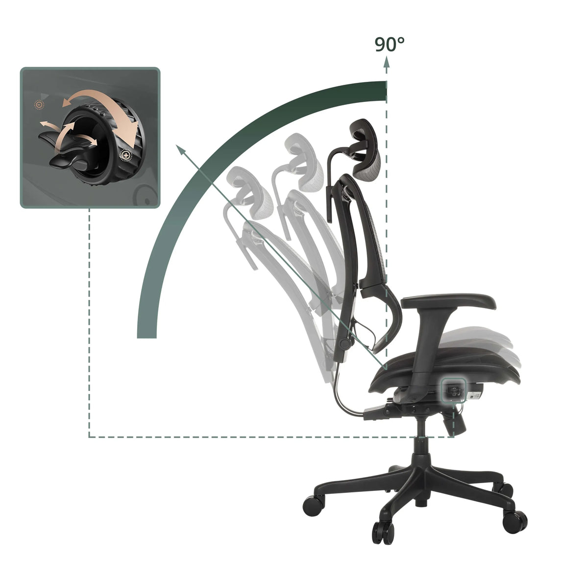 Dossier réglable du siège de direction de luxe ERGOHUMAN SLIM ECO F GEN2 avec un angle d'inclinaison jusqu'à 90° de hjh OFFICE