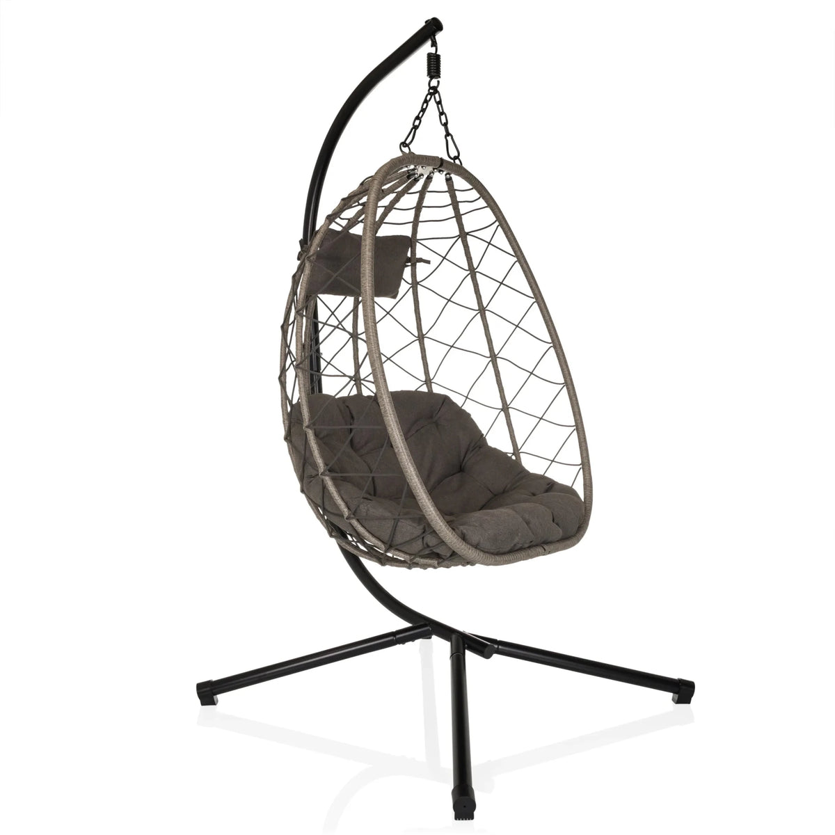 Fauteuil suspendu COCOVA avec coussin gris, aspect tressé et structure noire de hjh LIVING